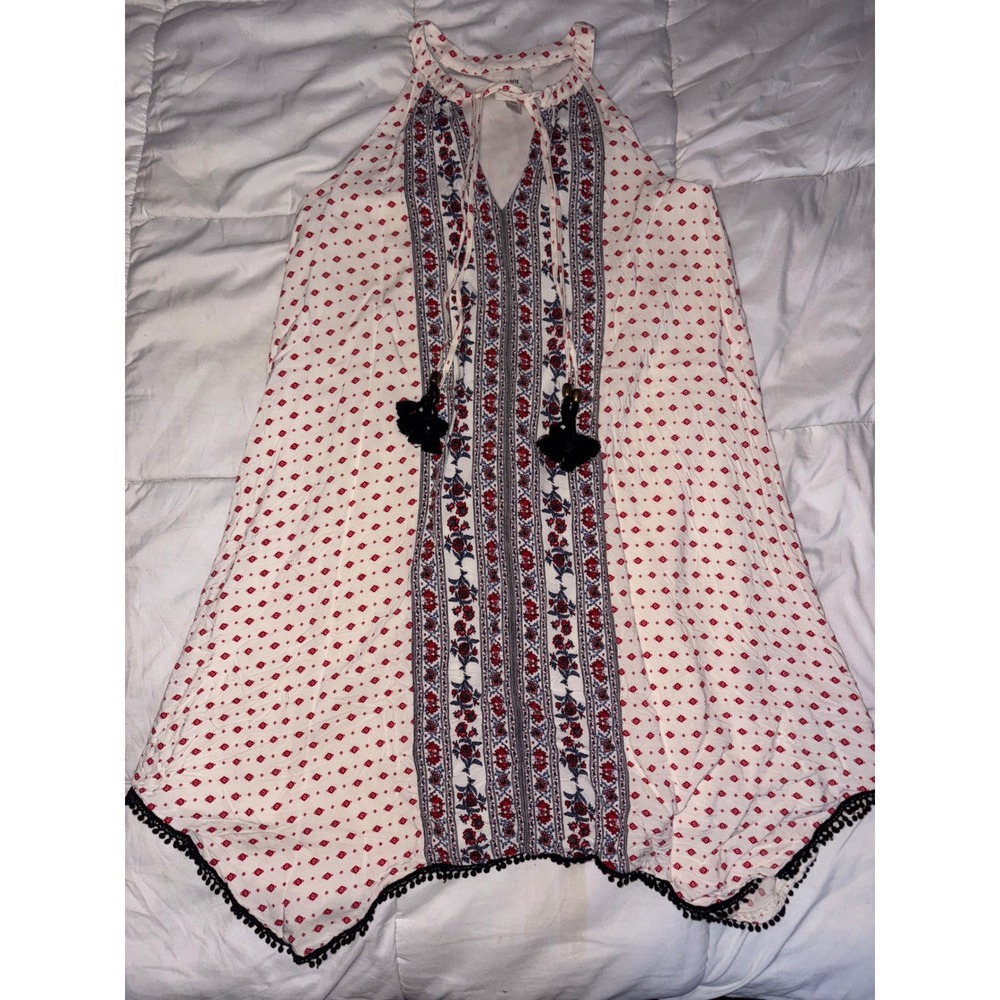 Knox Rose Sleeveless Embroidered Boho Keyhole Swing Dress, Size XS